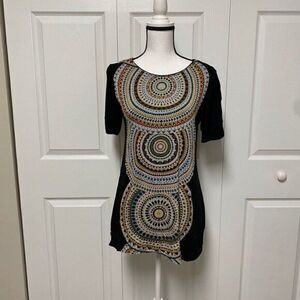 Cha Cha Vente women’s Aztec patterned short sleeve casual mini tunic dress sz M